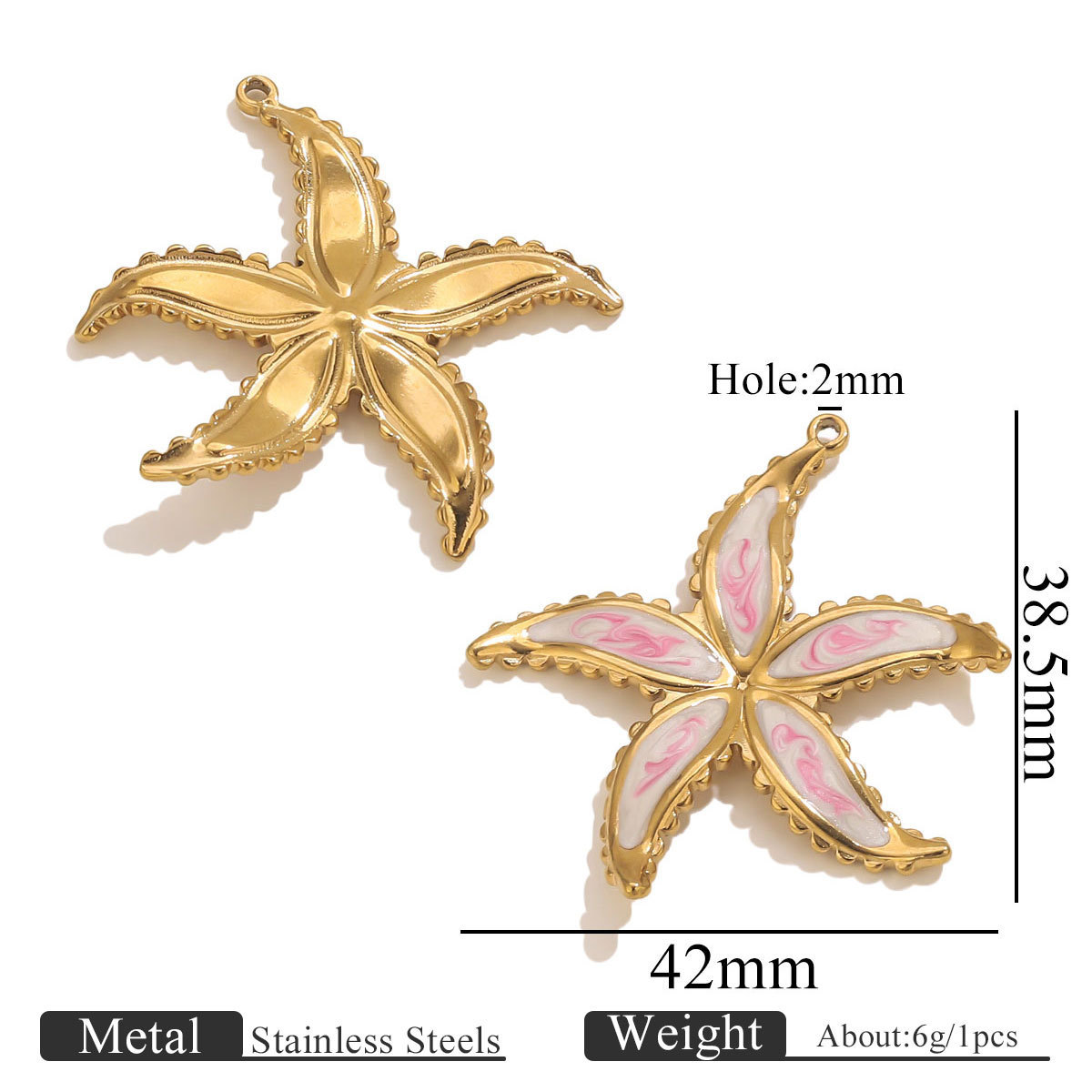Starfish gradual change 42x45mm - Pink white