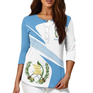 Toptan Guatemala Logo tasarım kadın gömlek özel yedi kollu Polyester kısa gömlek süblimasyon yaz POD OEM gömlek