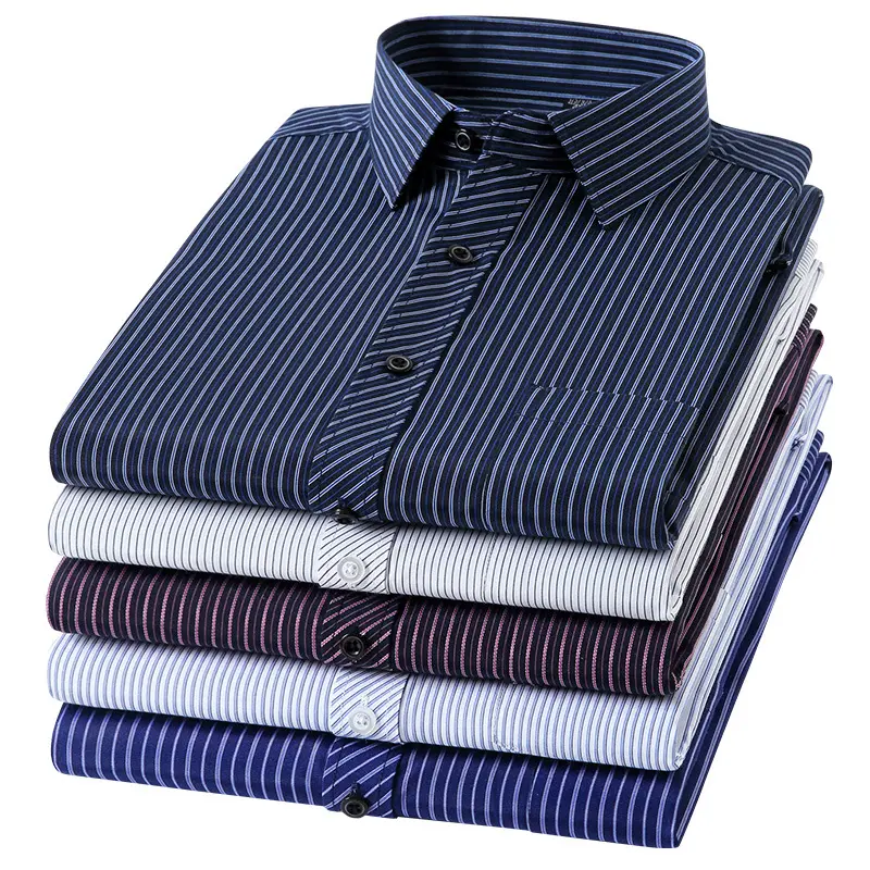 stripe smart solid color leisure formal Elasticity office business long sleeves White Men's Shirts