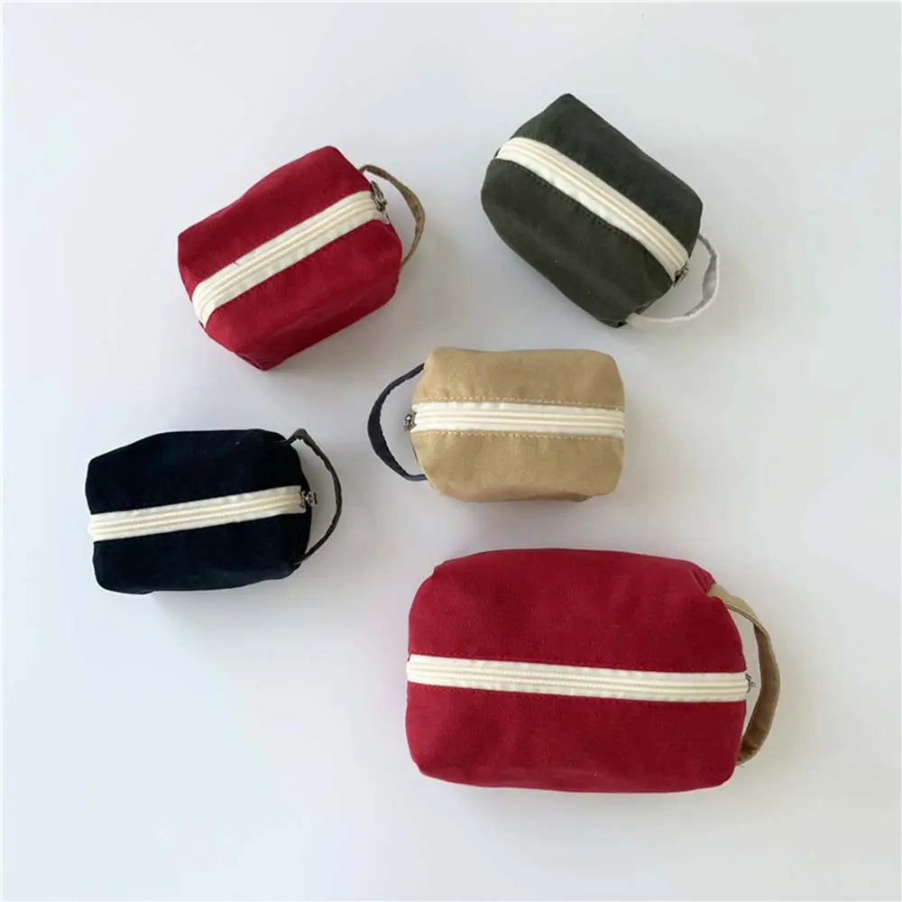 Vải nhỏ lưu trữ túi màu đỏ và màu xanh lá cây tương phản trang điểm túi mini Coin Purse vuông rửa chủ thẻ màu rắn sinh viên