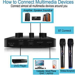 Nuevo modelo K5 Metal dinámico UHF micrófonos inalámbricos Karaoke Mini Sistema mezclador BT Aux entrada óptica salida Home Mic Karaoke Mezclador - Product Image 6
