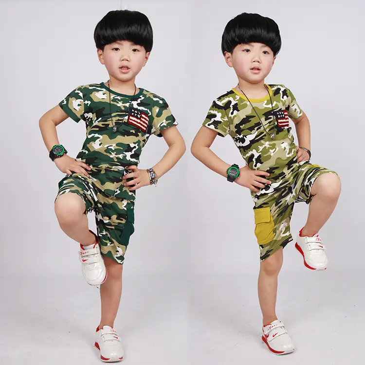 Ropa china de dos piezas para niños, conjunto de ropa de camuflaje para niños