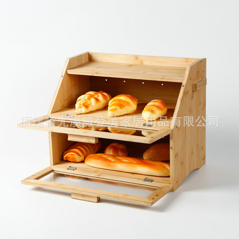 Two-layer bread box with button A