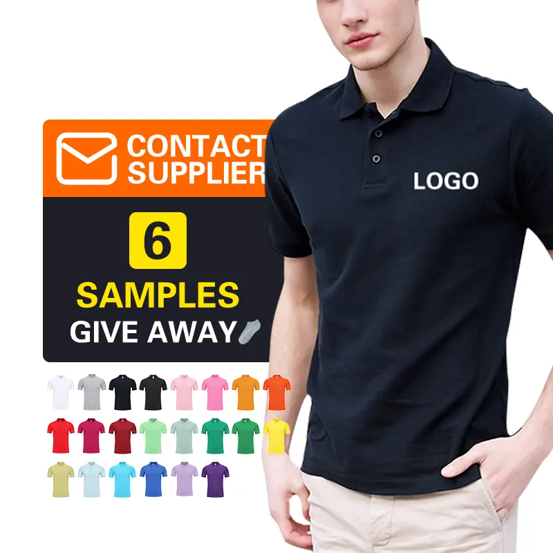 Camiseta polo com logotipo bordado, 100% algodão, de golfe simples, camiseta polo personalizada