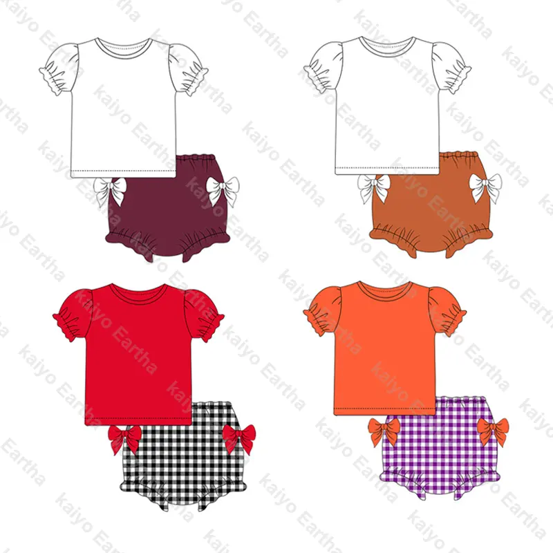 Boutique 2023 futebol algodão duas peças bloomer conjunto verão bebê criança meninas roupas conjuntos