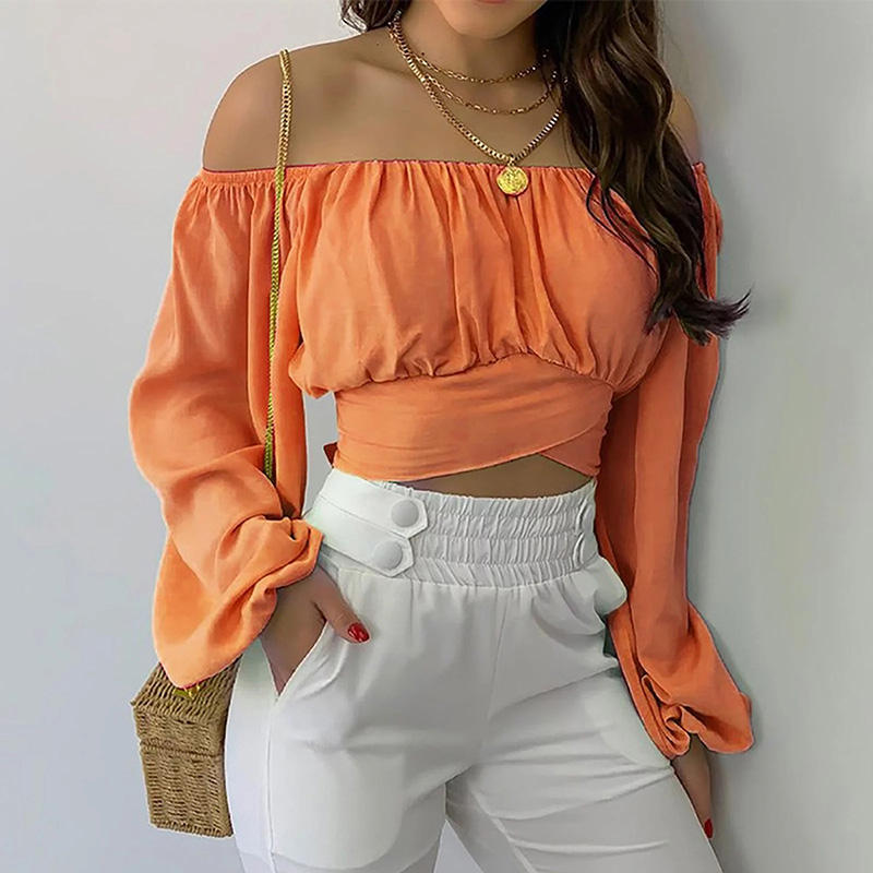 Orange Off Shoulder Tie Back Cropped Top