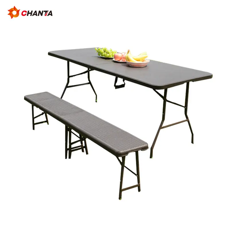 rectangle Plastic trestle folding table with stable HDPE top and strong table leg plastic folding tablesby best choice