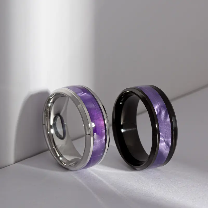 2401 yuyuan 2023 personalità della moda europea e americana nuovo nero elegante viola abbagliante coppia titanio acciaio consegna anello