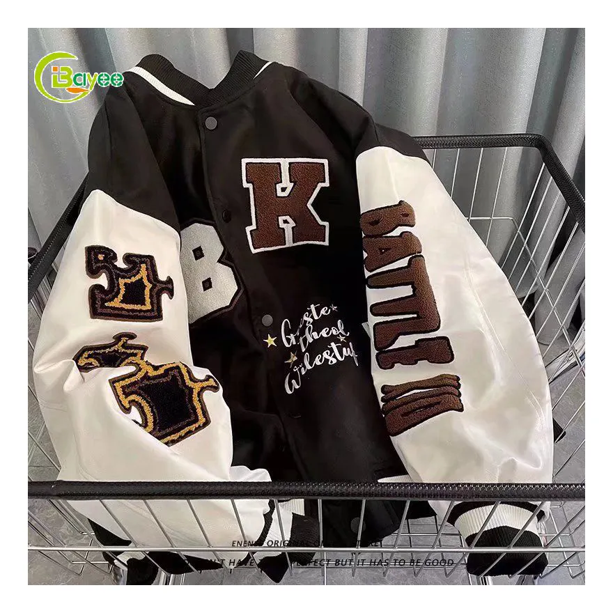 Chaqueta de calle fabricante de cuero personalizado brazos 100 poliéster Varsity chaqueta en blanco hombres calidad Letterman chaquetas para mujer