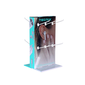 Custom PDQ 2 lato rotante da banco con gancio per accessori digitali Bluetooth auricolare scatola gancio in cartone ondulato