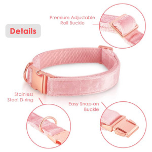 Juego de collares y correas de terciopelo para gatos, color rosa y negro, personalizado, suave, de clase alta, de lujo - Product Image 2