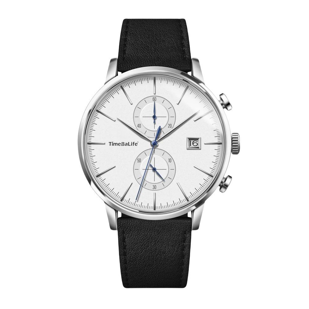White Dial & Black Leather Strap