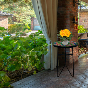 Bàn cà phê sắt ngoài trời với bảng điều khiển khảm Vòng cuối Bistro bên bàn điều khiển chân hiên hiên đồ nội thất - Product Image 6