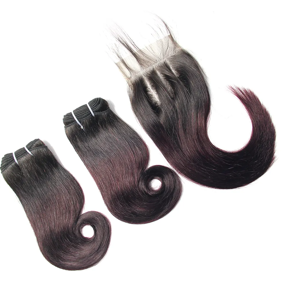 Cabelo humano Ombre cor vinho escuro, cabelo brasileiro virgem onda corporal 1B 99J, cabelo humano em dois tons, cabelo natural vermelho 99J