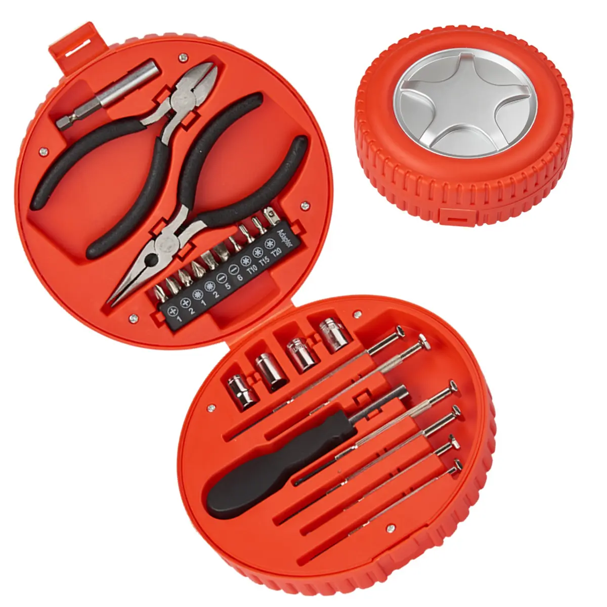 Juego de herramientas con forma de neumático de 24 piezas para regalo de promoción en tienda de herramientas o mercado
