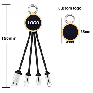 环保竹定制发光二极管标志，带钥匙扣微型USB 3合1充电电缆 - Product Image 2