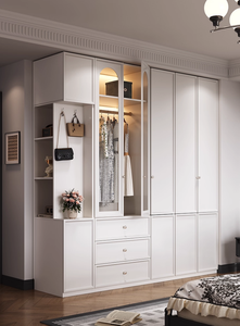Armoire de campagne française de taille personnalisée en armoire classique en bois sculpté blanc avec porte en MDF style vieilli - Product Image 3