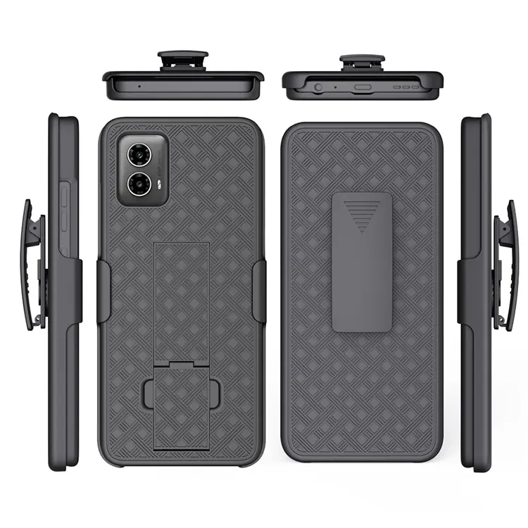 2023 High Quality PC Weave Holster Combo with Shockproof Phone Cover for Motorola G Power 5G 2024 Mobile Phone Cases