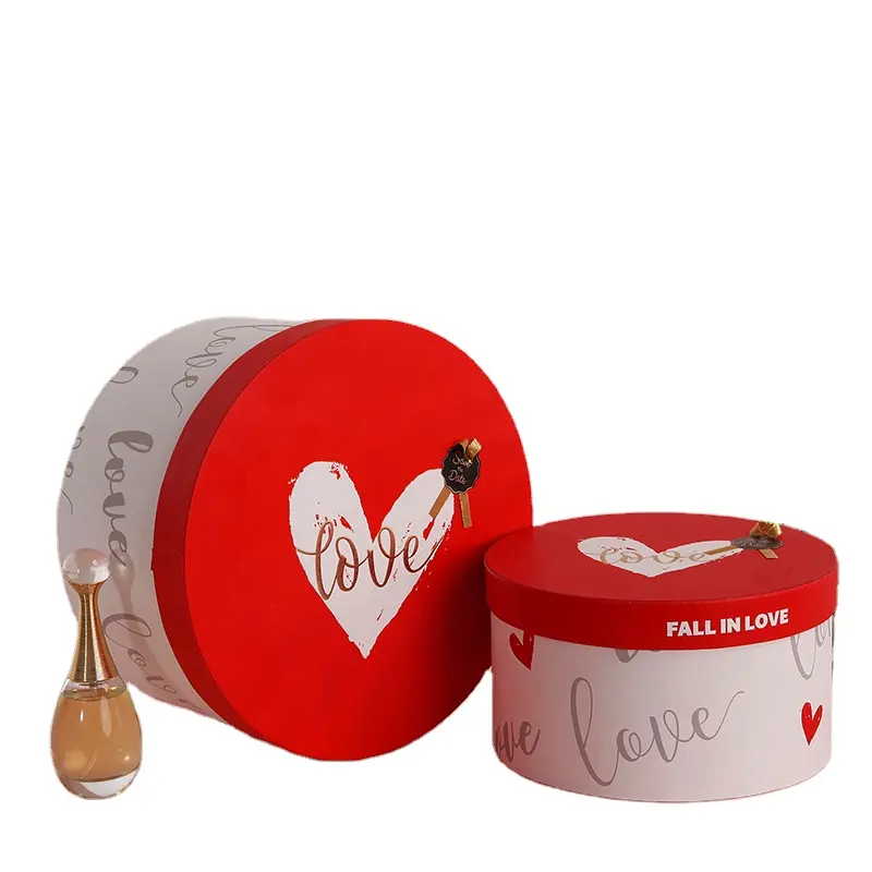 Confezione regalo in carta rotonda personalizzata più venduta con fiocco a cuore