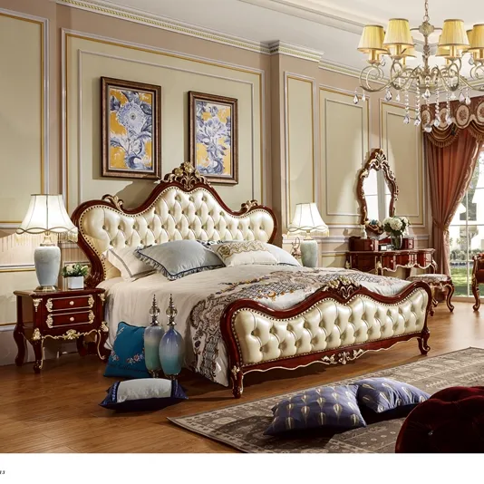 Античный Королевский комплект для спальни из массива дерева для дома роскошная классическая мебель для спальни большого размера