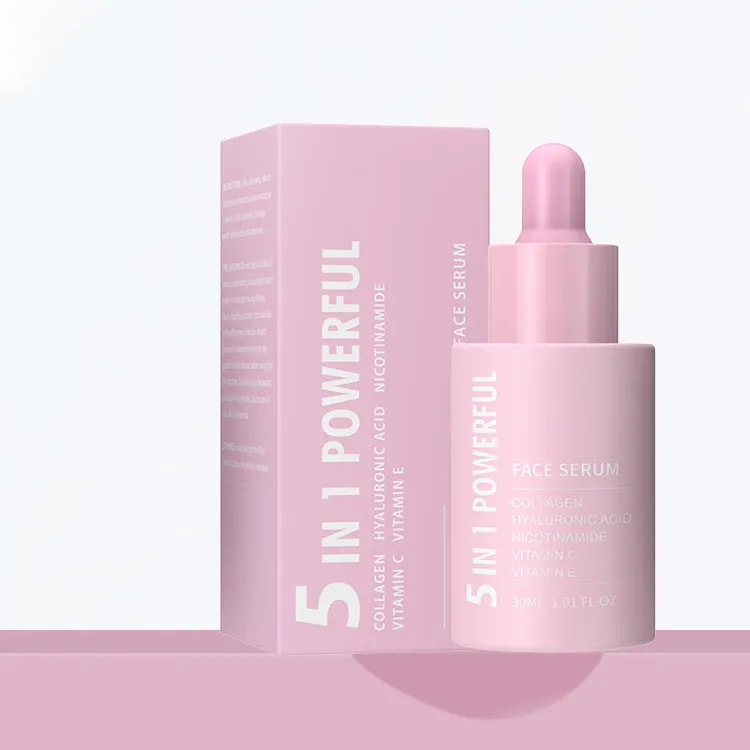 5 IN 1 Label Pribadi Pencerah Asam Hyaluronic Vitamin C E Pengangkat Instan Anti Penuaan Peptida Kolagen Serum Wajah untuk Perawatan Kulit