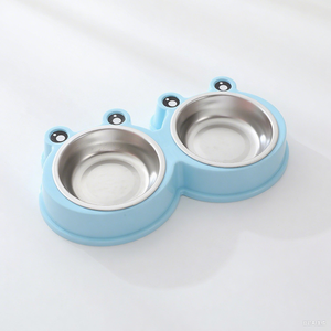 Atacado Double <span class=keywords><strong>Pet</strong></span> Feeding <span class=keywords><strong>Pet</strong></span> Water Feeder Big Eyes Frogs Plastic Stainless Steel Bowl para cães e gatos - Product Image 4