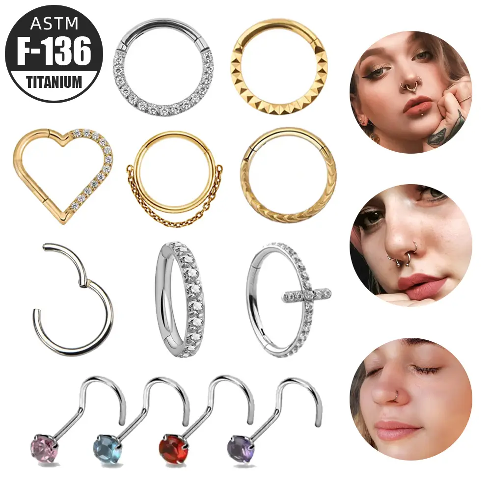 Piercing para el cuerpo chapado en oro y titanio derecho Grand G23, joyería para labio, nariz, oreja, anillo Clicker