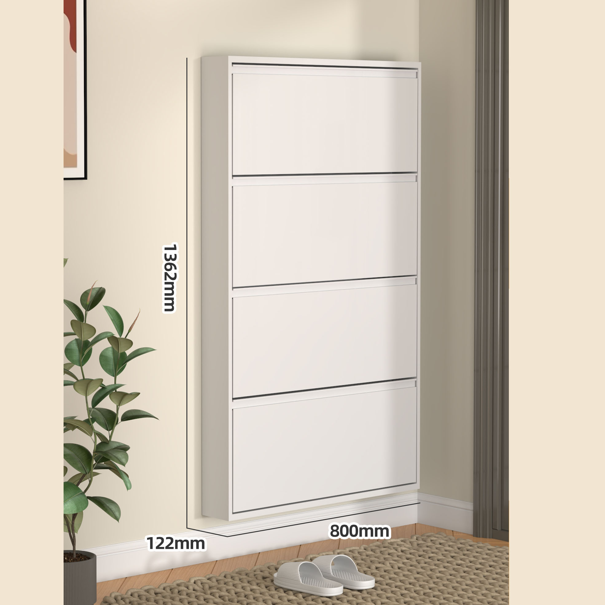 Armoire à quatre seaux de 12 cm, blanche, muette, 800 de large
