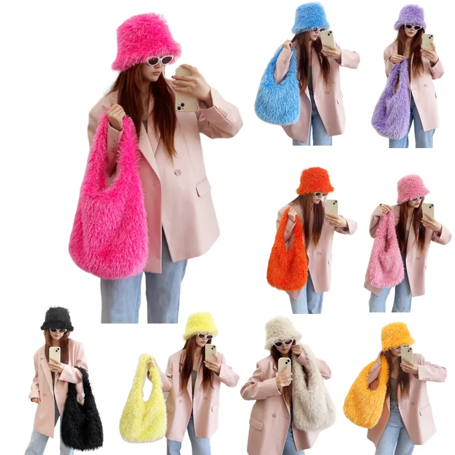 Faux Bont Hoed Tas Sets Vrouwen Winter Multicolor Zachte Hoge Kwaliteit Mode Warme Hoeden