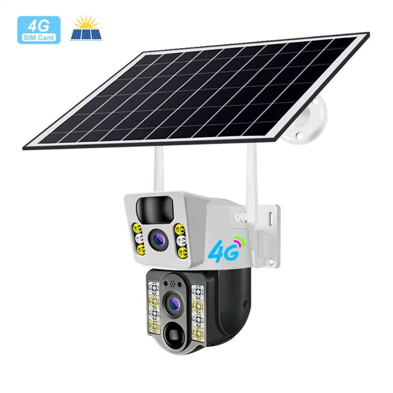 4K nuovo a basso consumo di energia solare esterna telecamera di sicurezza di rete a doppia lente cctv solare V380 pro 8MP 4g sim card telecamera cctv