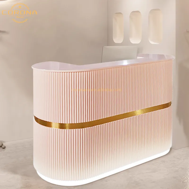 Logotipo personalizado Tamaño Salón de belleza Spa Blanco Oro Rosa Mostrador de recepción Moderno