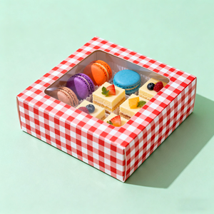 Hot bán đơn giản vuông UV lớp phủ dập nổi cửa sổ Hộp quà tặng cho món tráng miệng Macaron Puff basque bánh ăn vặt đường Bốn cửa sổ - Product Image 2