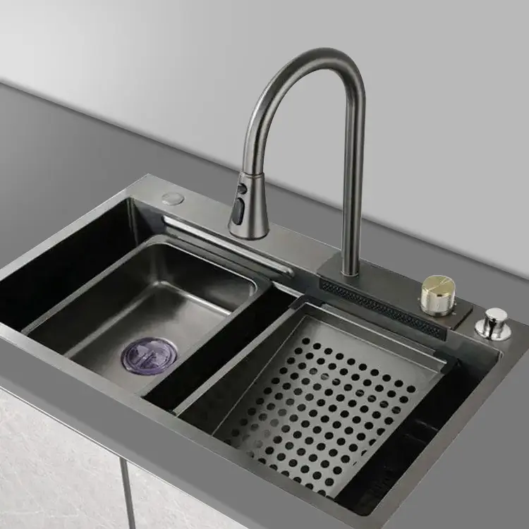 Nano Kitchen Sink Kitchen 304 Aço Inoxidável Multifuncional Torneira De Chuva Pia De Cozinha Com Cachoeira