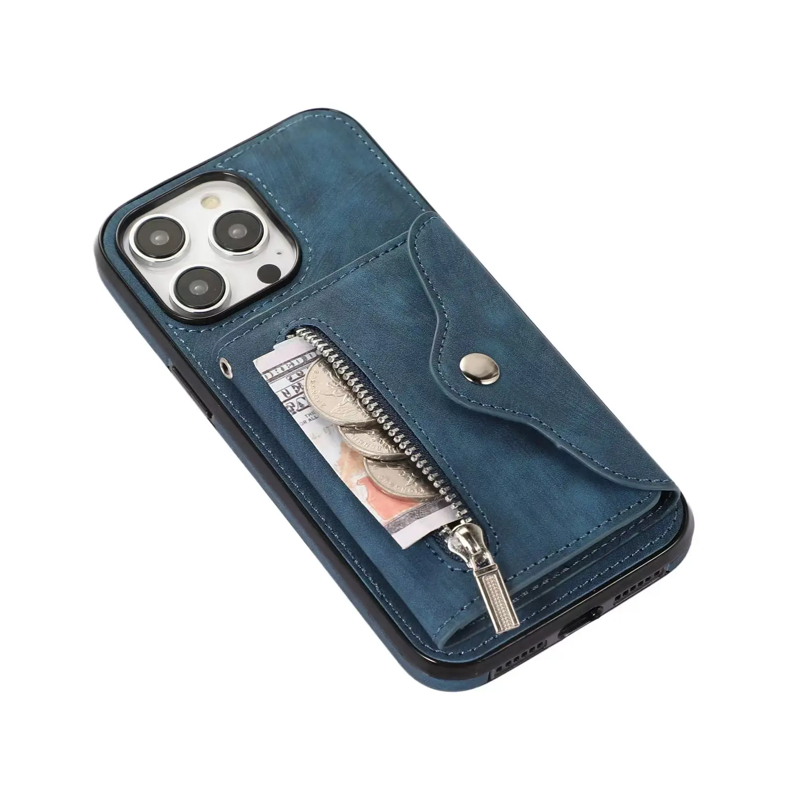 Cover per cellulare in pelle Pu per iPhone 15 pro max zipper organ card per iphone 14 13 12 11 per Samsung S23 slung rope