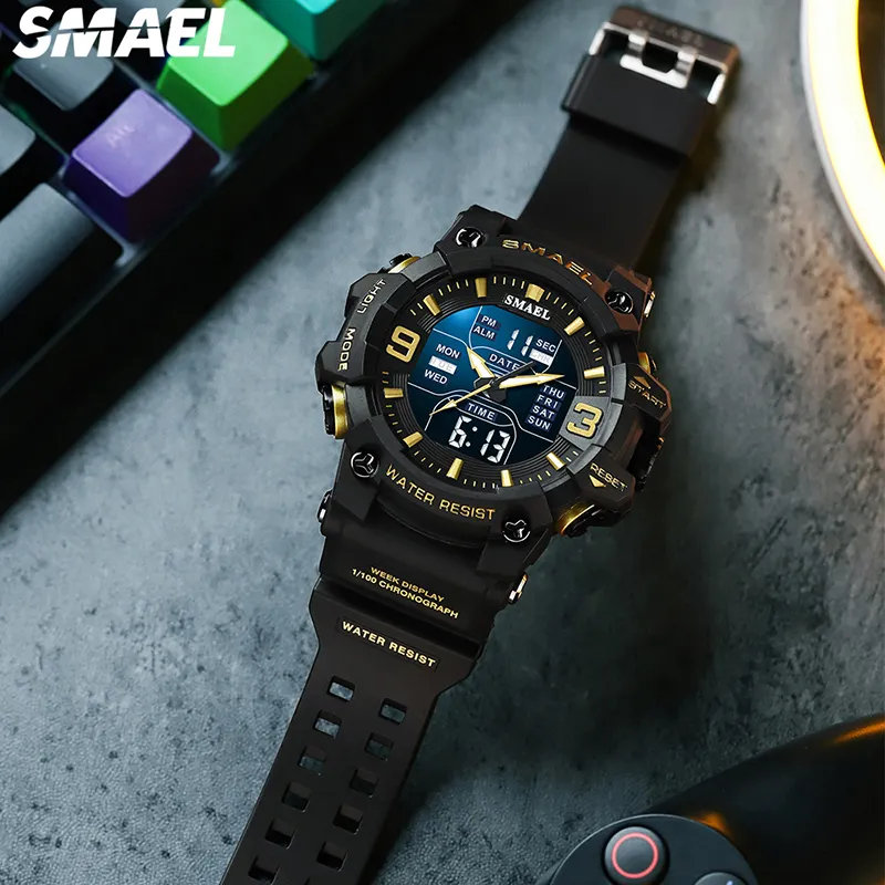 SMAEL 8049 Luxury Brand Smael Watch Men's Watch 5ATM Water Resistant Men's Digital Quartz Men's Sports Watch with smael box