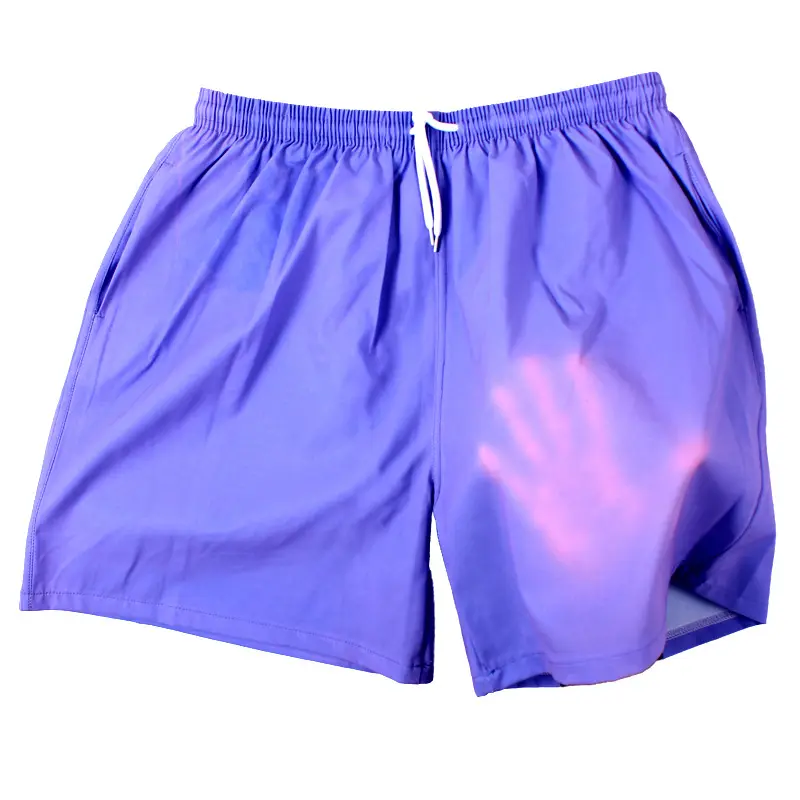 Tela de moda con sensor de temperatura, 100% poliéster, piel de melocotón, cambio de color con temperatura para pantalones cortos de playa