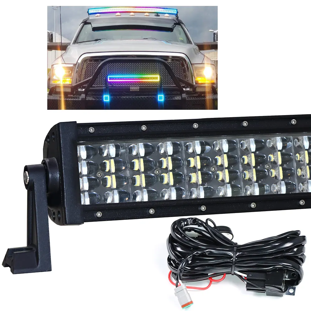 2022 nuovo 12V Input App telecomando Quad Row 480W 42 pollici RGB LED Light Bar per camion 1500 2500