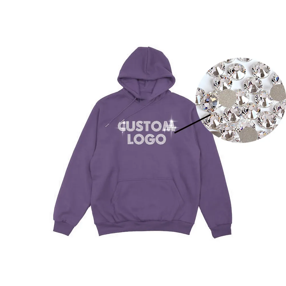 Custom logo fashion for whit oversized top quality logo design for plain rhinestone hoodies for men