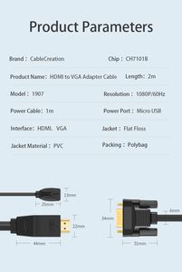 Convertidor de Cable HDMI a VGA, 1080P, con carga de energía Micro USB, hdmi a vga, con cable de audio y usb - Product Image 5