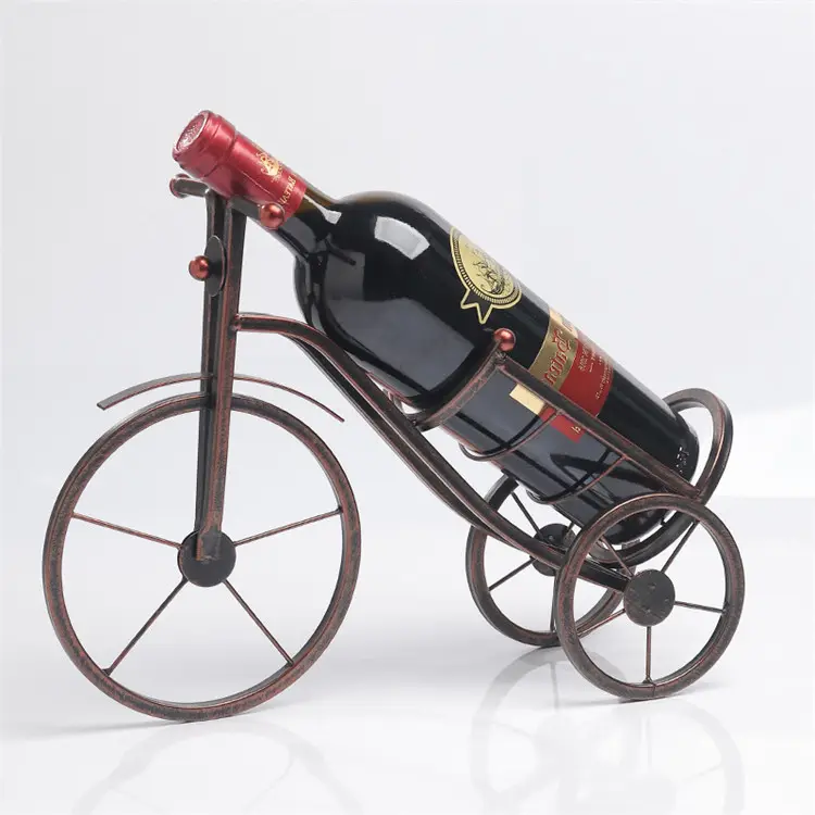 Decoración de gabinete de vino para el hogar Triciclo europeo de hierro forjado Estante de vino vintage