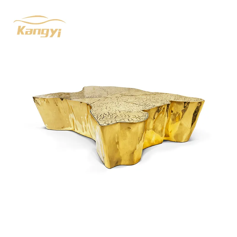 Mesa de centro de diseño moderno Irregular, mueble italiano de lujo dorado con ruedas, mesa auxiliar de acero inoxidable