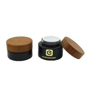 ガラスの瓶5/10/15/20/30/50Gマットブラックフェイスクリーム容器1 2 4オンスプラスチック木目ふた付き - Product Image 4