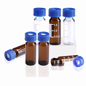 Cap & <span class=keywords><strong>Septum</strong></span> ile 2ml şeffaf/Amber HPLC flakon-Agilent uyumlu, <span class=keywords><strong>GC</strong></span>/LC-MS sertifikalı, kromatografi ve Headspace için