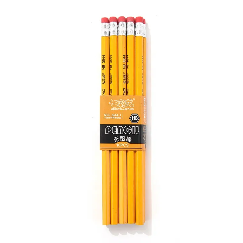 Cheap Wholesale 10pcs Yellow Pencil With Eraser Hexagonal Wooden HB Pencil Standard Pencil Free Samples