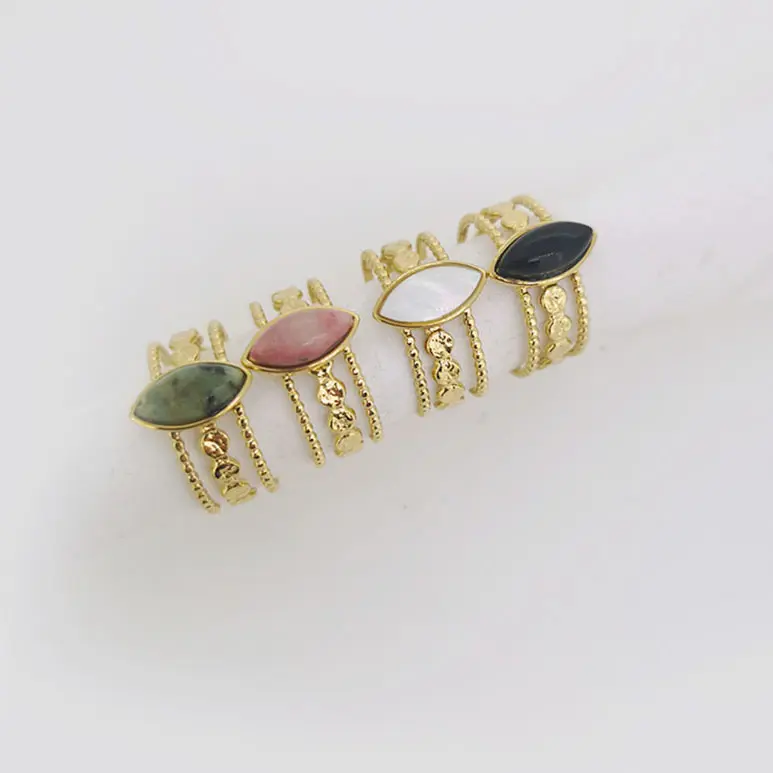 Colgante pequeño con forma de anillo ajustable para mujer, con perla Madre, negro, turquesa y Piedra Rosa