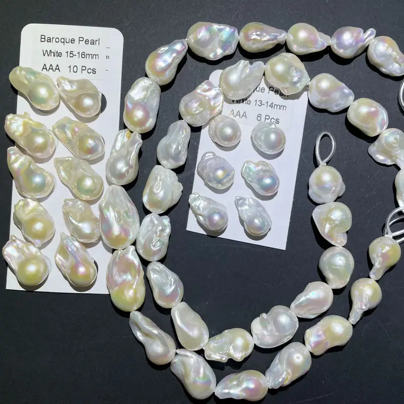 Collar de perlas barrocas nucleadas de gran tamaño con cierre de plata 925 Cadena de hebras de perlas de agua dulce naturales anudadas de 15-17mm