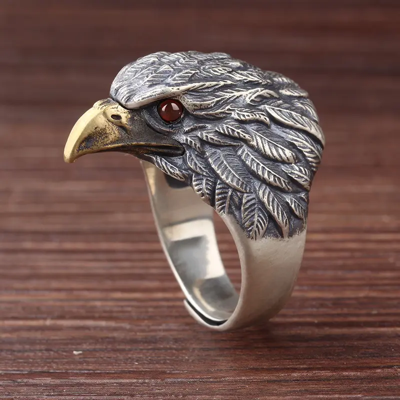 Anello Vintage Retro eagle anello da uomo con personalità di tendenza in stile personalità anello aperto con aquila prepotente di moda