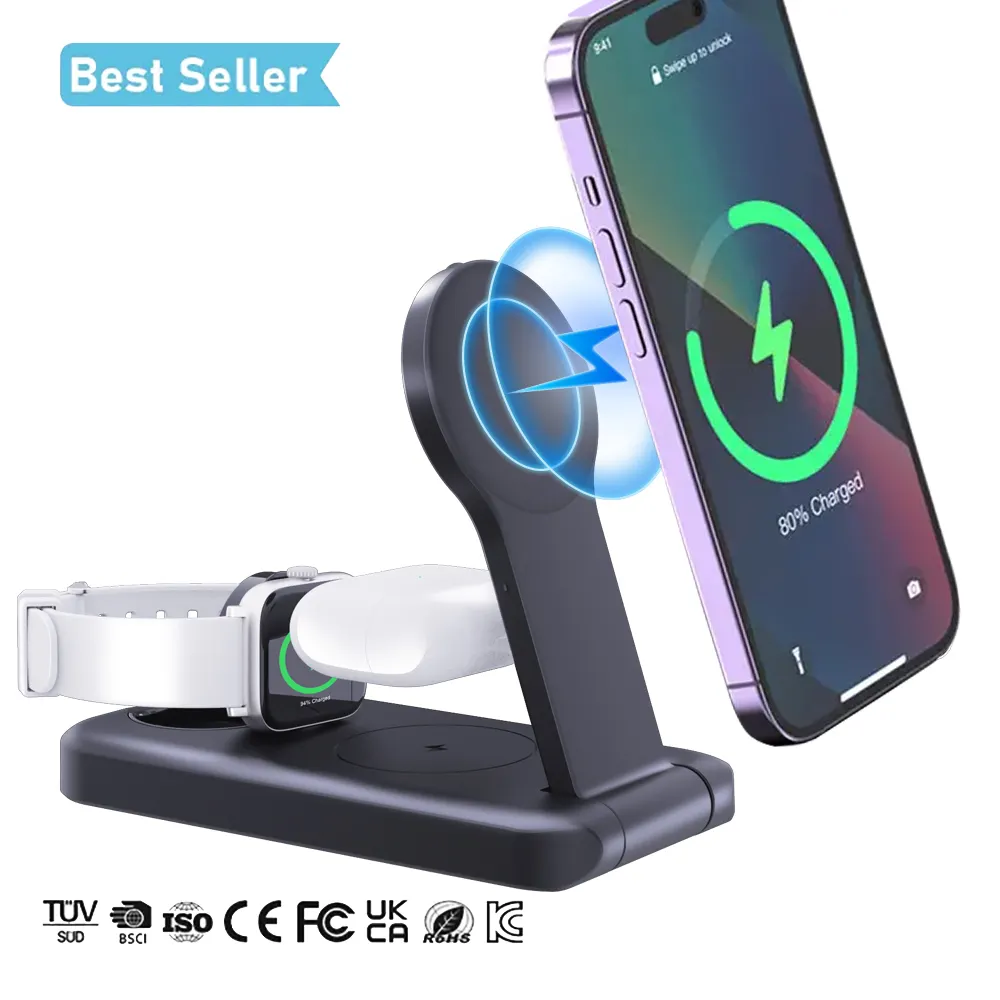 Nouvel arrivage chargeur sans fil 3 en 1 chargeur sans fil multifonction magnétique pour iphone écouteurs montre intelligente chargeurs sans fil