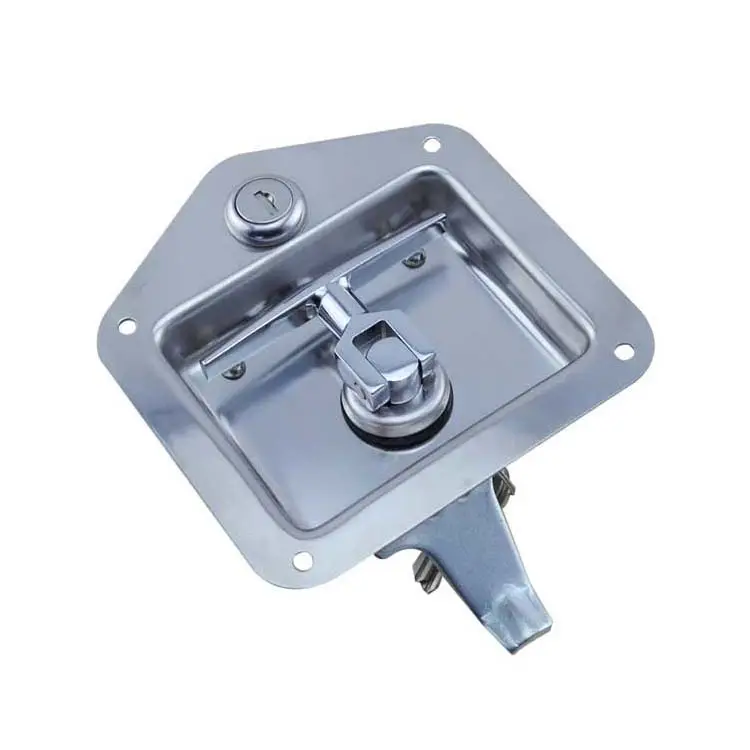 Heavy Duty Truck or Trailer Toolbox Flush Mount Polished Stainless Steel Key-Locking Recessed Garage Door Lock Handle