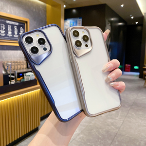 Plating Small Waist High Clear Phone Case for iPhone 12 13 14 15 Pro Max Creative Camera Frame Transparent Back Cover <strong>Shell</strong> - Product Image 1
